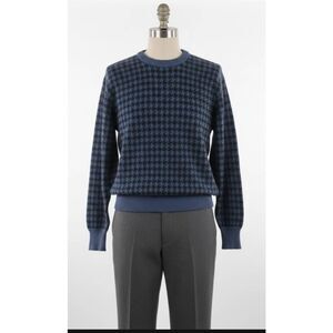 John Henry mens large cobalt blue sweater houndstooth vintage wool grandpa